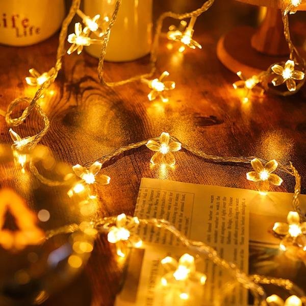 3M 20LED Battery Operated Flower Fairy String Lights - Warm White, Cherry Blossom, Waterproof