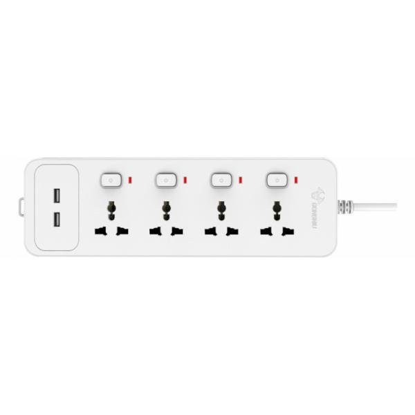 GONGNIU 4-Way Universal Extension Socket + 2 USB | 3M Cable | 13A