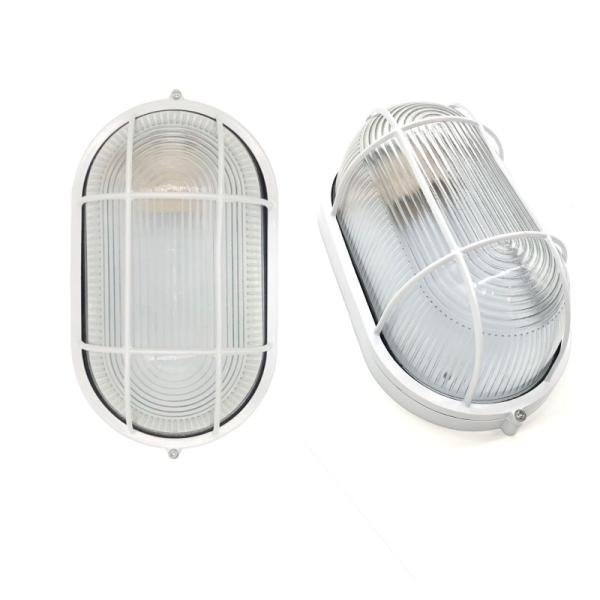 Die-Cast Aluminum Outdoor Bulkhead Fitting | E27 | Max 100W | White | IP44 | Weatherproof