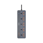 Green Lion 5-Way Universal Extension Socket | GS-250 | 2500W | 3 USB-A + 1 USB-C | 2M UK Plug | Black