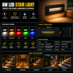 RUIFU 6W LED Stair Light – Recessed Indoor & Outdoor Wall Step Light | White, Warm White, Red, Green & Blue