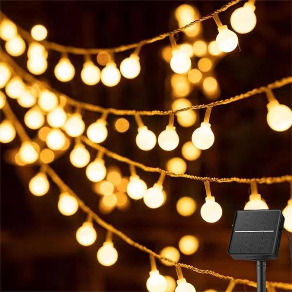 Solar Christmas Globe String Lights - 10M, 100 Warm White LEDs, 8 Modes, IP65