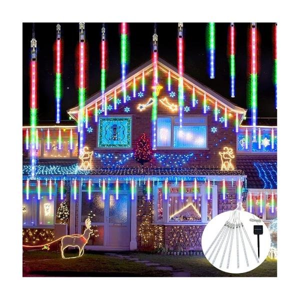 Solar Meteor Shower Rain Lights - 45CM, 8 Tubes, 288 Multicolor LEDs, IP65 Waterproof