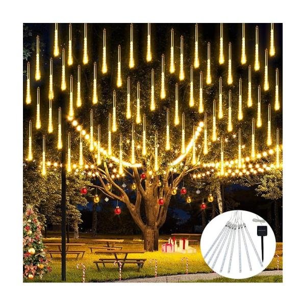 Solar Meteor Shower Rain Lights - 45CM, 8 Tubes, 288 Warm White LEDs, IP65 Waterproof