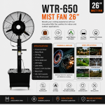 WTR-650 26" Industrial Mist Fan with 40L Water Tank – 260W Outdoor Cooling Fan