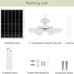 SOLAR CEILING FAN, 25W SOLAR POWERED RECHARGEABLE CEILING FAN WITH LIGHT, 32WH/10000MAH BATTERY BACKUP, REMOTE CONTROL